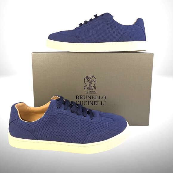 VGUC Brunello Cucinelli Leather + Suede Sneakers Blue Made in Italy EU 43 US 10 BRUNELLO CUCINELLI Suede Sneakers for Men | MR PORTER main image 3